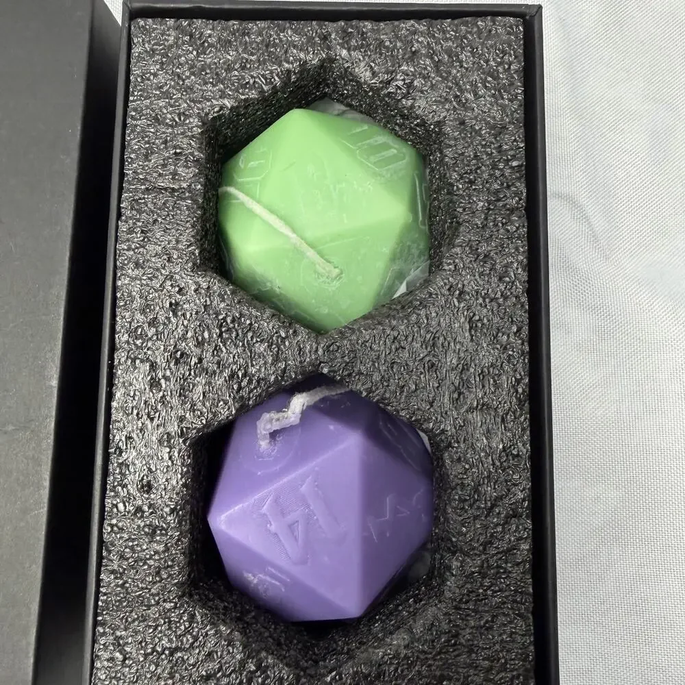 Set of 2 Geometric Dice Candles D20 Style‎ Polyhedral Scented Boxed D&D Gaming